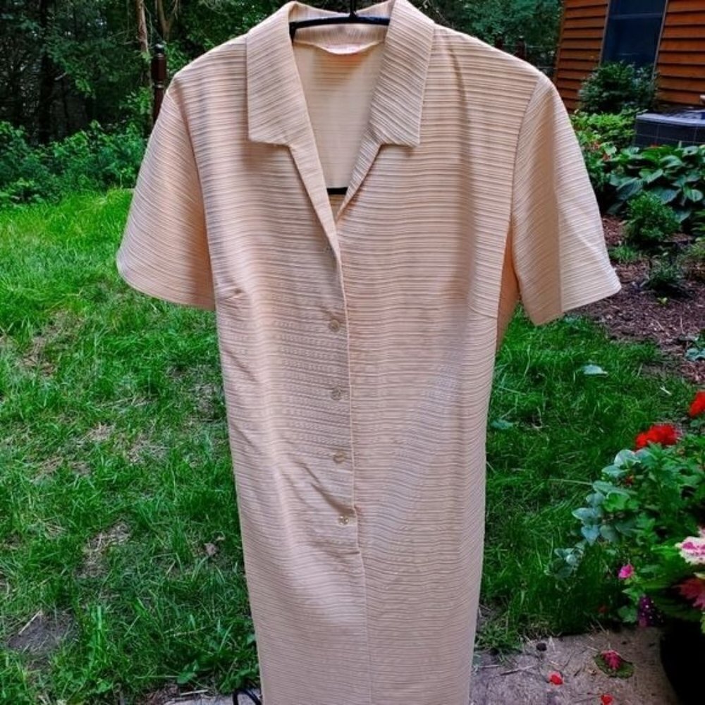 Carol‎ Brent Vintage Buttoned Belted SS Polyester Waffle Knit Awesome Sz L Dress